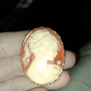 Elegant Moments Cameo Brooch in Gold and Orange